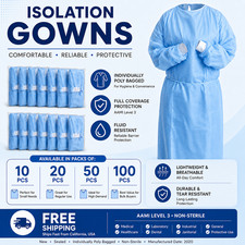 Isolation Gowns Protective AAMI Level 3 Blue Medical S M L XL - 10/20/50/100 PCS picture
