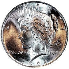 Brilliant GEM Uncirculated $1 1922 Peace US Silver Dollar 90% BU  picture