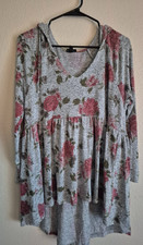 Torrid 0 Hoodie Tunic Top LS Sweater Grey Floral Plus Sz Lg. 12 Cute picture