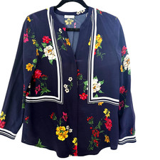Joie Aisa Silk Floral Blouse M Blue Long Slv Boho Paris Cottagecore French Girl picture