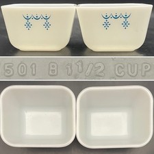 Pyrex 2pc Snowflake Blue aka Snowflake Garland 501 Refrigerator Dishes 1972-1975 picture