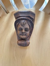 Antique Hand Carved European Cherub Face Wood Wall Shelf picture