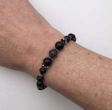 Silver Schark Handmade Sterling Silver & Silver Obsidian Bracelet 8.7” 17.4g #29 picture