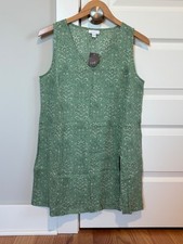 Pure Jill Elements Sleeveless Light Green V Neck Tunic Print Top Sz S 100% Linen picture