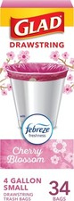 Glad Small Trash Bags 4 Gallon, Febreze Cherry Blossom Garbage Bags, Odor Resist picture