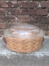 Vintage Pyrex Baker In A Basket 2 QT Covered Casserole Dish & Woven Basket picture