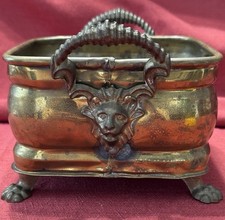 Antique Dutch jardinière lions head brass planter Interlocking Seam Rivets picture