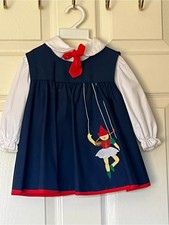 VTG 80'S Nannette 18 M Navy Jumper with White Blouse and Red Bow Puppet Applique picture