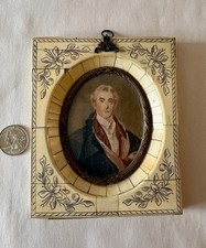 Antique 19TH Century EUROPEAN Painted Miniature  Portrait in Faux Ivory Frame picture