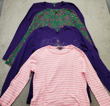 Lot Of 4 Ralph Lauren Sport T-Shirt Womens M Multi Striped Long Sleeve Crew Neck picture