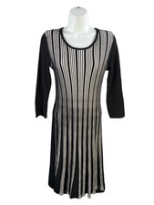 Nina Leonard Women's Black/White Striped 3/4 Sleeve Sweater Dress - S picture