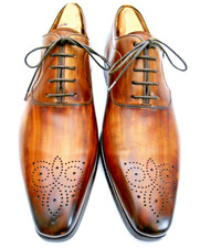 Magnanni 14610 Brown Burnished Medallion-Toe Dress Oxfords Men's US 8.5M MINT picture