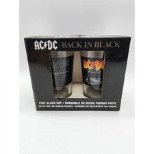 ACDC Back in Black Pint Glass Set 16oz Hells Bells 2 Pack Aquarius 42006 NEW picture