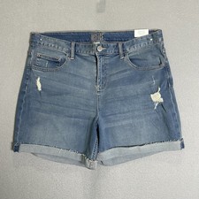 Justice Girls 22 Plus Blue Midi Denim Shorts Stretch Cuffed Distressed 32x6 picture