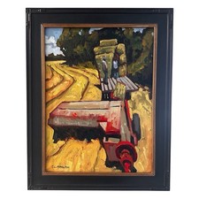 Original Oil Painting Farm Hay Stacks Impressionist Signed 12x16 Framed picture