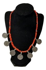 Handmade Berber Moroccan Necklace Imitation Old Coins Coral Beads Tribal Jewelry picture