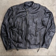 Black Unik leather biker jacket with braided detailing picture
