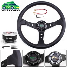 JDM 345mm/14inch Black Deep Dish Racing Steering Wheel w/ Quick Release Adapter picture