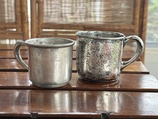 Antique Sterling Silver Baby Cups Mugs Monogrammed Hammered Lot of 2 picture