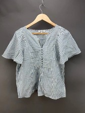 Madewell Womens Blue Courtyard Flutter Sleeve Striped Blouse Size S picture