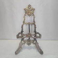 VTG Ornate Brass Display Easel Picture Plate Book Stand Holder 13.5” Tall picture