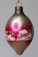 VTG pre WWII Glass Pictured SILENT NIGHT CHURCH DROP Christmas Ornament Shiny Br picture