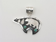 Alonzo Mariano Navajo Kingman Turquoise Sterling Silver Bear Pendant picture