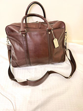 Coach Brown Solid Leather Briefcase Laptop Bag w/ Shoulder Strap Vintage Coach picture