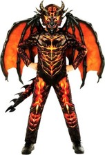 Boys Lava Dragon Costume & Mask Wings Kids Red Fire Lizard Bodysuit Halloween picture