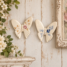 Vintage Homco Porcelain Butterflies Blue & Pink Rose 2Pc. Set Wall Decor Shabby picture