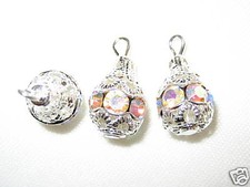 12 Swarovski Rhinestone Pendants 10mm Silver/Crystal AB picture