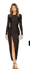 NWT Superdown Sarah Ruched Black Long Sleeve Black Tie Maxi Dress Size XS picture