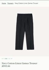 Drakes Navy Cotton Linen Games Trousers Size 34 Made in Italy NWT G1N picture