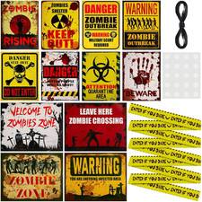 12 Pcs Halloween Zombie Warning Sign Caution Tape Haunted House | Metal picture