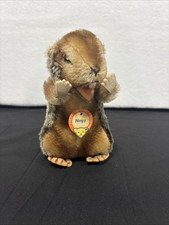 Steiff Nagy Beaver 1960s 6” Spiky Mohair Plush Felt Tooth Vtg Tag - No Button picture