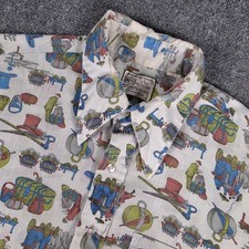 Vtg Kmart Permanent Press Shirt Mens L White Novelty Travel Print 70's picture