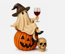 Ghost and Wine Halloween Decoration – Sitting on a Pumpkin – Home Decor picture
