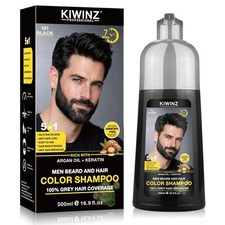 Kiwinz Professional Black Hair Color Shampoo for Men – 5 in 1 Hair Dye Shampo... picture