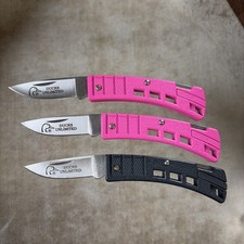 Lot of 3 Vintage Buck 425 MiniBuck Ducks Unlimited Knives (2) Pink (1) Gray USA picture