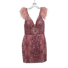 Alyce Paris Light Mauve Sequin Dress Feather Straps 4501 Size 6 New Homecoming picture