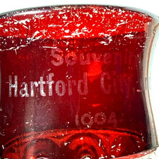 HARTFORD CITY IN INDIANA Antique Ruby Red CUT Flash Souvenir Glass SHOT CUP picture