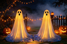 2Pcs Light Up Ghost Halloween Decor Remote LED Lights Outdoor Standing Ornament picture