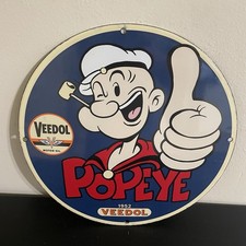 VINTAGE VEEDOL POPEYES THUMBS UP GASOLINE OIL PORCELAIN SIGN picture
