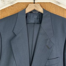VTG Baumler Suit Mens 38R Blue 2 Button Wool Canvased Pants 30x31 Pleated 90s picture