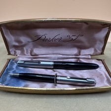 Parker 51 Vintage Pencil And Fountain Pen Set with Case Untested Black & Silver picture