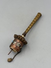 Antique Tibetan Hand‑held Prayer, Wheel Handwritten Manuscript Prayer Scroll  picture