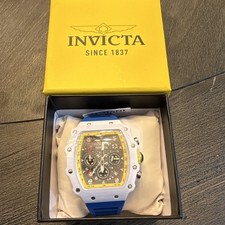 Invicta Quartz Chronograph Tachymeter Tonneau White/Blue Watch Box Papers picture