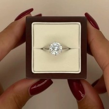 2Ct Round Cut Simulated Diamond Solitaire Engagement Ring 14k White Gold Plated picture