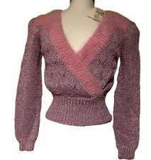 VTG 1980s Preve Fuzzy Sweater Wool Angora Pink Gray Knit Small Bloomingdales NWT picture