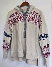 Pilcro Anthropologie Hoodie Womens L Pullover Boho Beige Southwestern Button picture